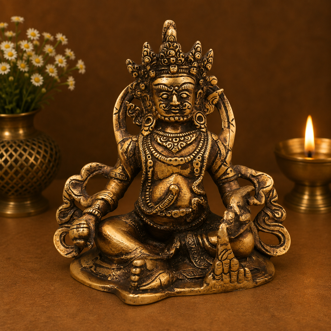 Handcrafted Brass Kubera Idol – Handcrafted Vaishravana Wealth Murti for Vastu, Pooja, Home Mandir, Décor &amp; Spiritual Gifting 6.5 Inch