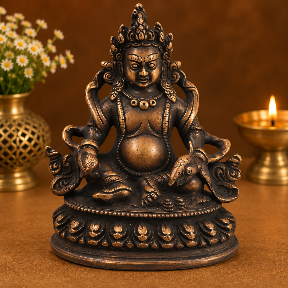 Brass Kubera Idol – Handcrafted Vaishravana Wealth Murti for Vastu, Pooja, Home Mandir, Décor &amp; Spiritual Gifting 6.5 Inch