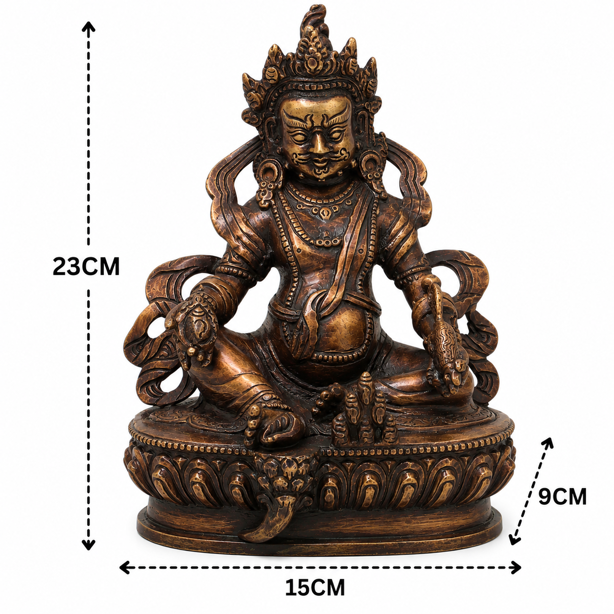 Unique Handcrafted Brass Kubera Idol – Handcrafted Vaishravana Wealth Murti for Vastu, Pooja, Home Mandir, Décor &amp; Spiritual Gifting 9 Inch