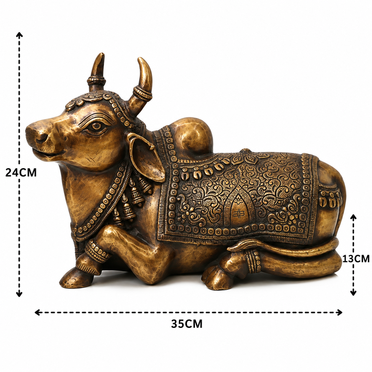 Handcrafted Brass Nandikeshwara Nandi Idol – Handcrafted Traditional Chola Style Vrishabha Murti for Pooja, Home Mandir, Décor &amp; Spiritual Gifting 9.5 Inch