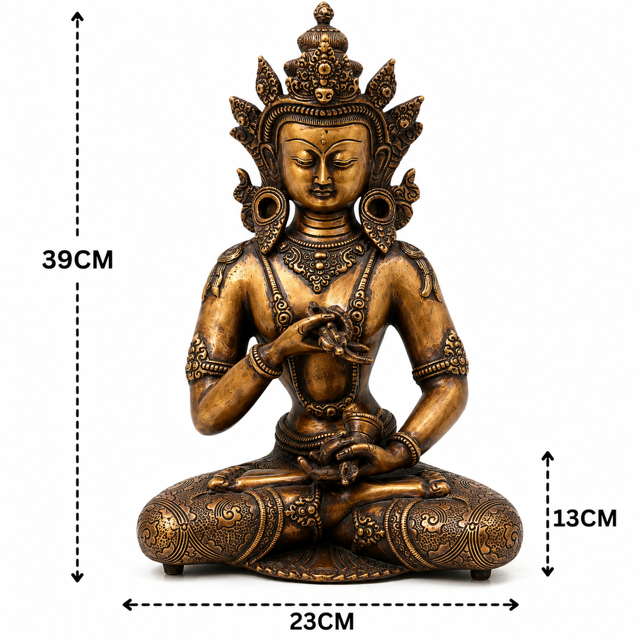 Unique Brass Vajrasattva Idol Murti – Handcrafted Dorje Sempa Buddhist Murti for Pooja, Meditation, Home Décor &amp; Spiritual Gifting 15.5 Inch