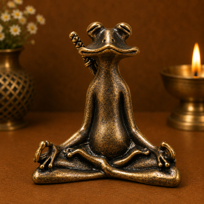 Brass Yoga Zen Frog Sculpture – Handcrafted - Handcrafted Pooja Decor by The Brasstown