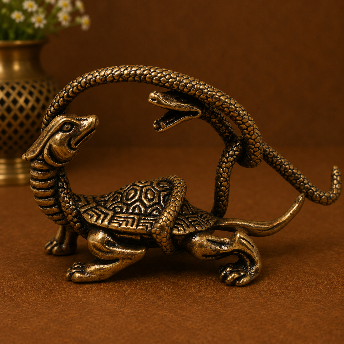 Brass Naag Kurma Tortoise Sculpture – Vastu &amp; Feng Shui Symbol for Stability, Wealth &amp; Protection 1.5 Inch