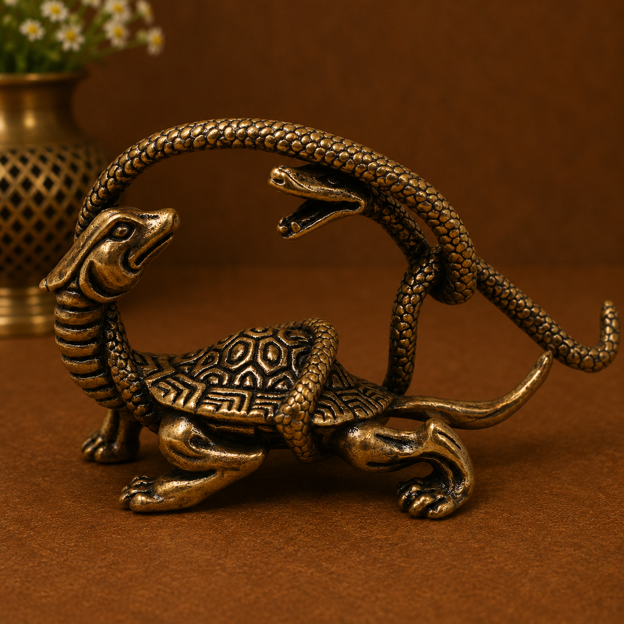 Brass Naag Kurma Tortoise Sculpture – Vastu - Handcrafted Pooja Decor by The Brasstown
