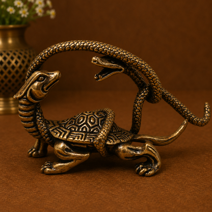 Brass Naag Kurma Tortoise Sculpture – Vastu - Handcrafted Pooja Decor by The Brasstown