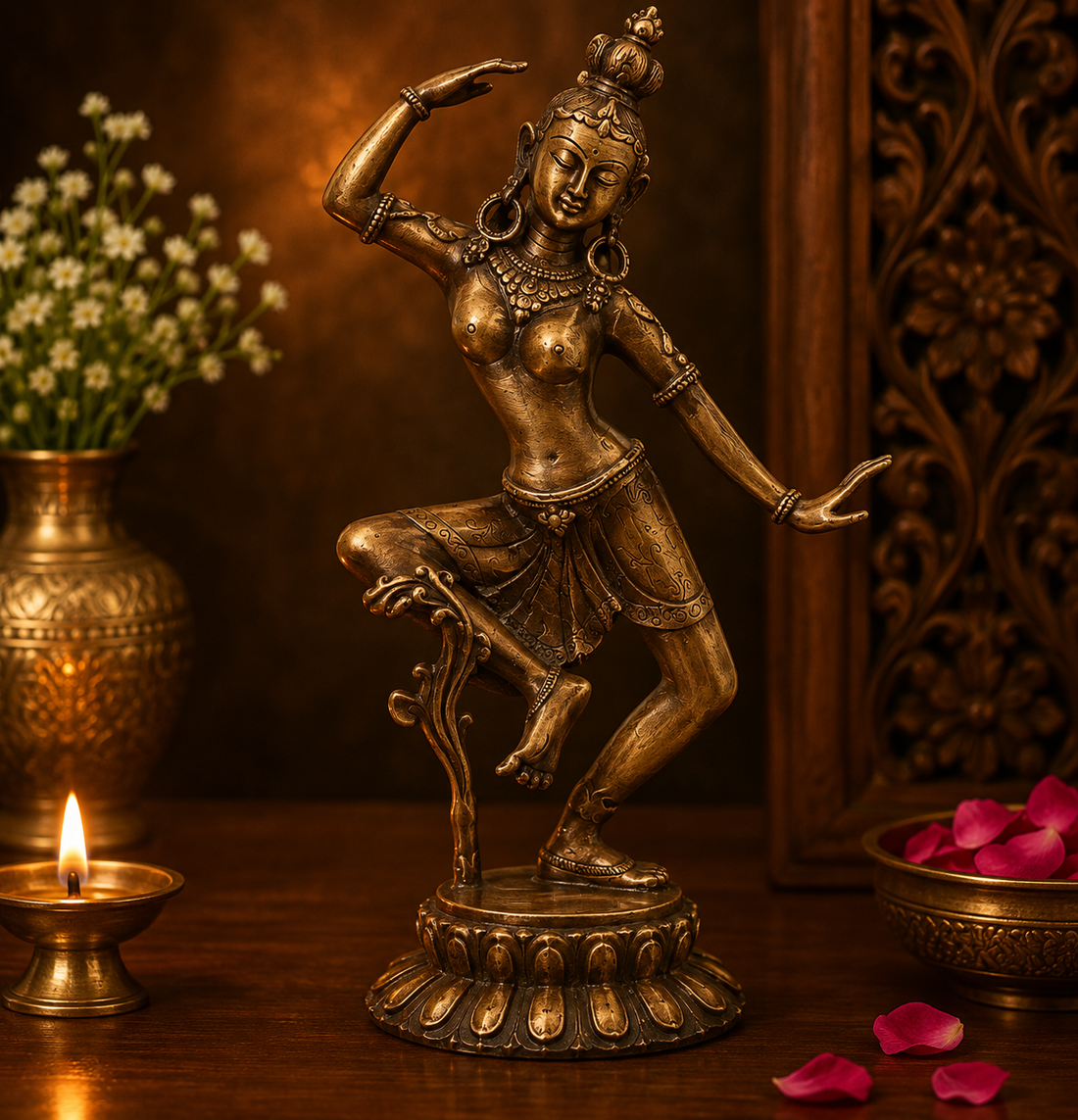 Brass Dancing Parvati Mata Murti – Parvathi Devi Statue for Home Temple &amp; Pooja 15.5 Inch