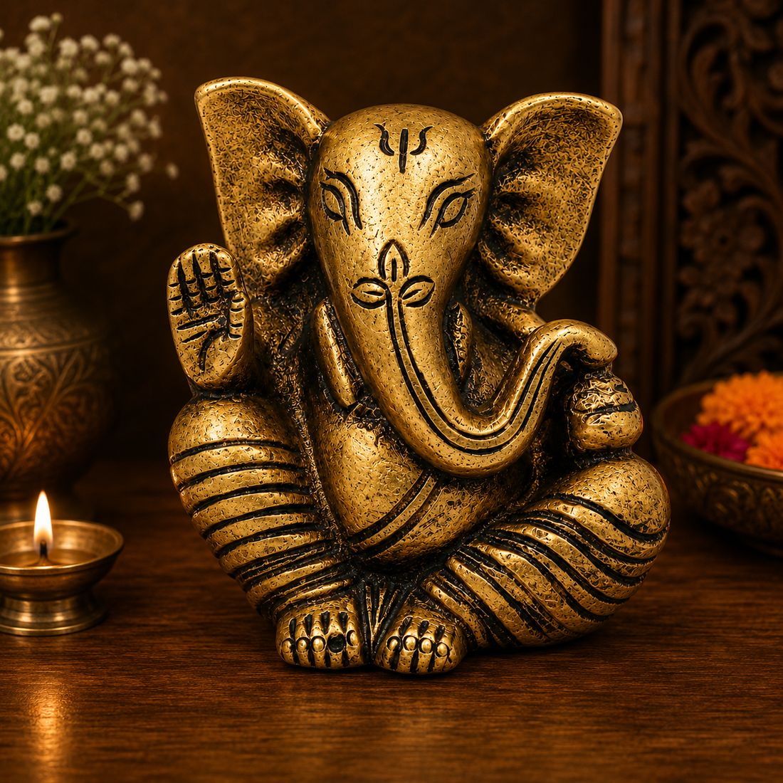 Brass Ganapati Vinayaka Idol – Handcrafted Traditional Chola Style Ganesha Murti for Pooja, Home Mandir, Décor &amp; Spiritual Gifting 3 Inch