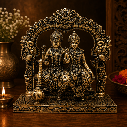 Brass Lord Vishnu and Goddess Lakshmi Idol - Handcrafted Pooja Decor by The Brasstown