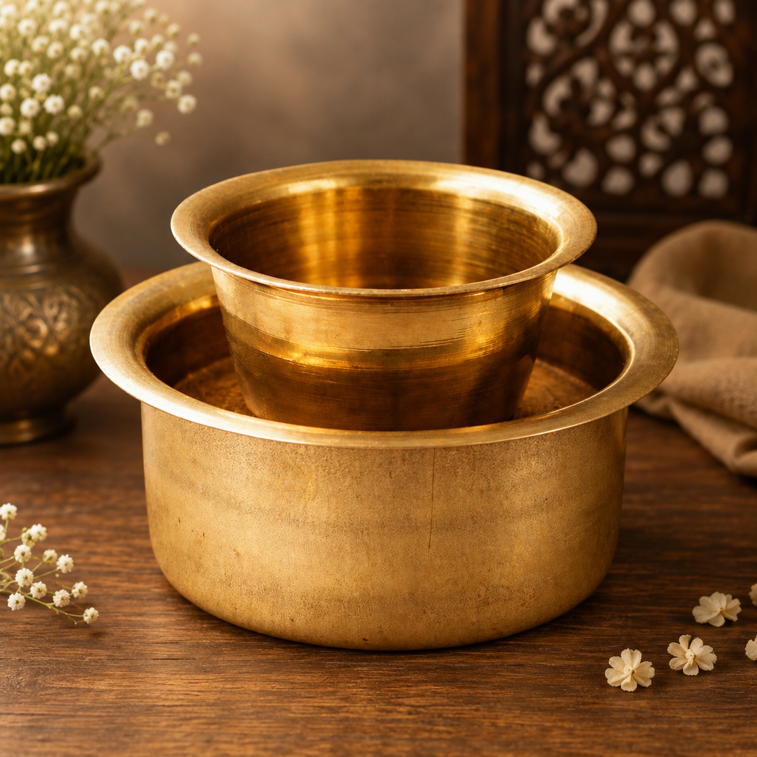 Brass Cup with Lid Hot Case – Traditional Peetal Covered Tea &amp; Coffee Cup, Brass Tumbler with Cover for Hot Beverages, Home &amp; Café Use 2.5 Inch