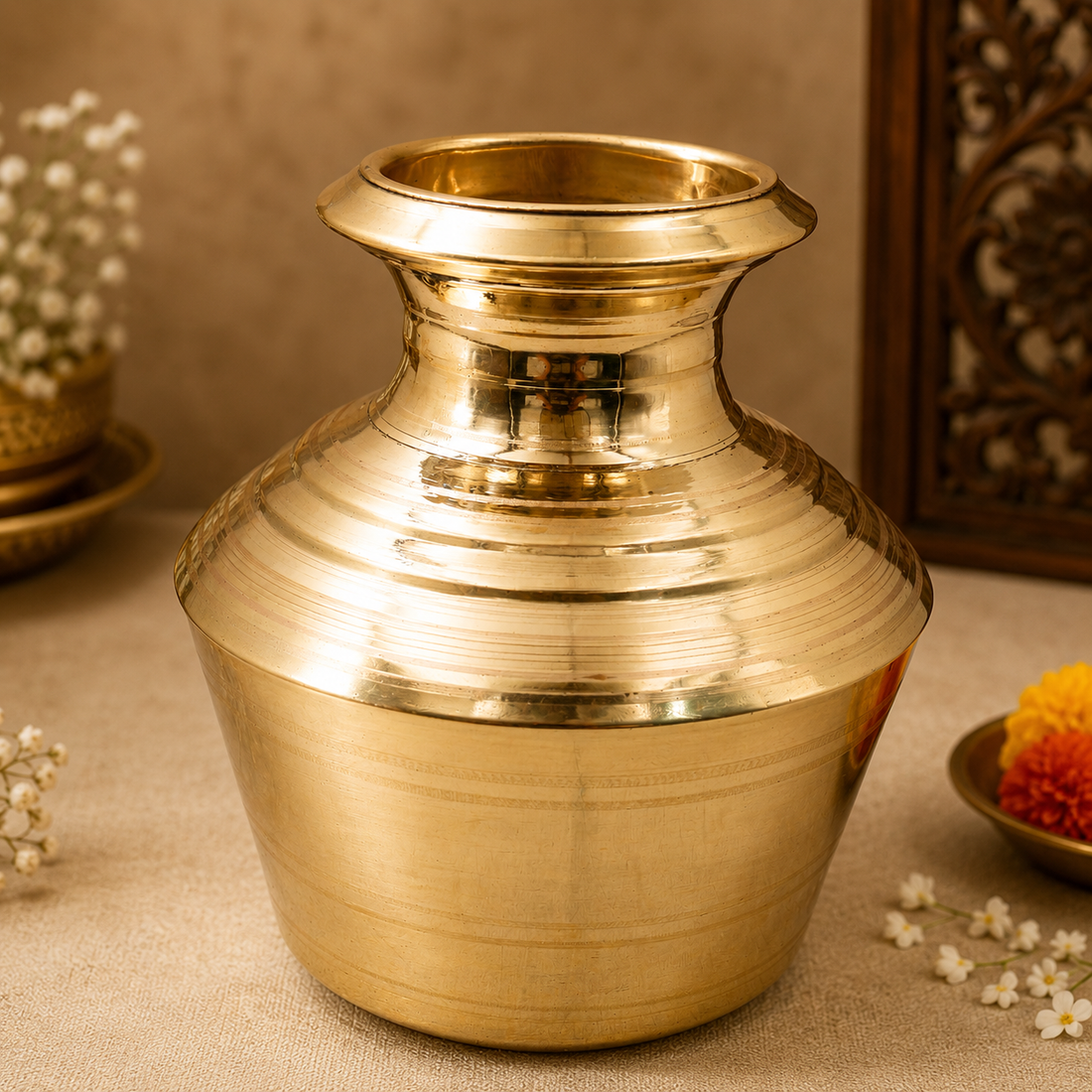 Unique Brass Water Pot Kalash Jal Patra For Pooja – Traditional Pital Gangajali Kamandal for Puja, Ganga Jal Storage, Rishi Muni Kalash &amp; Hindu Rituals 10 Inch