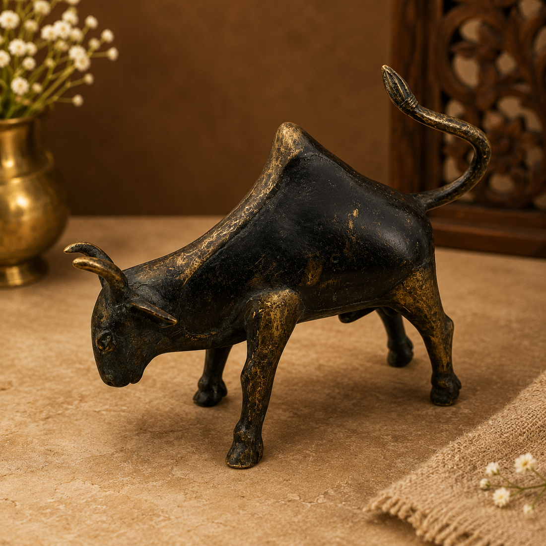Brass Bull Idol – Handcrafted Sacred Nandi Bull Statue for Shivling, Puja &amp; Home Mandir Décor 5.5 Inch