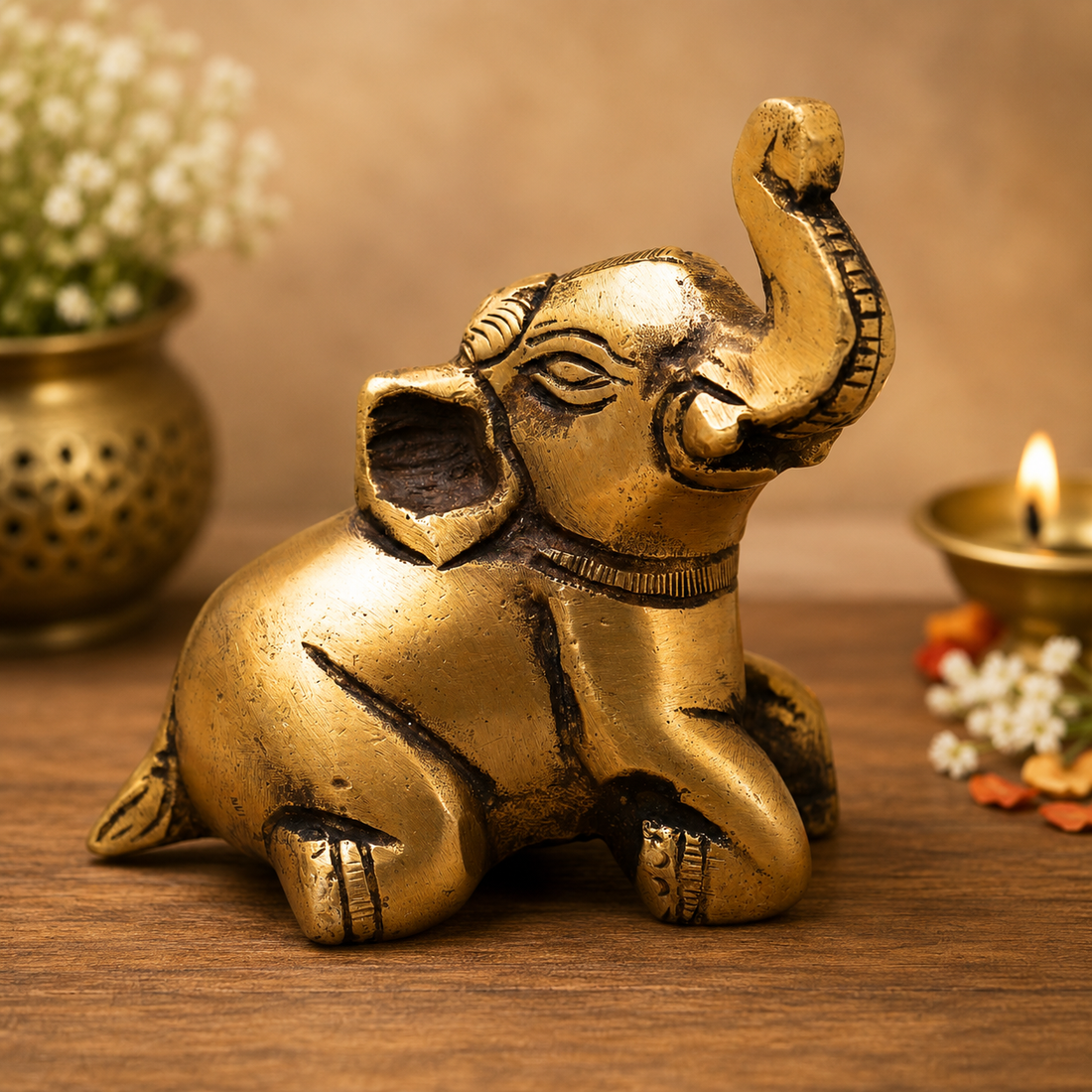 Brass Baby Gaja Elephant Idol – Decorative Elephant Statue for Home, Office &amp; Spiritual Décor 2.5 Inch