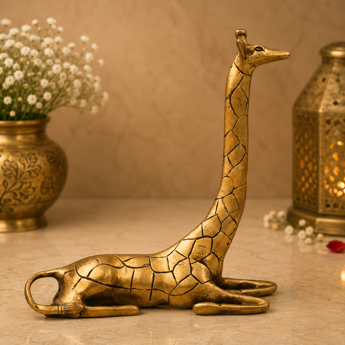 Brass Exquisite Giraffe Idol Statue – Handcrafted Peetal Giraffe Figurine for Home Décor, Office, Luxury Showpiece &amp; Gifting 9.5 Inch