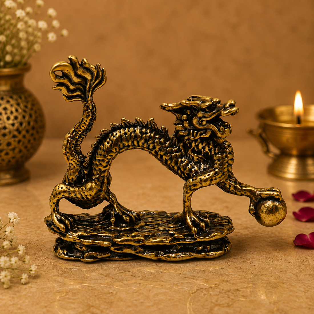 Brass Exquisite Dragon Table Decorative Statue – Decorative Dragon Showpiece for Home, Office &amp; Table Décor 2 Inch