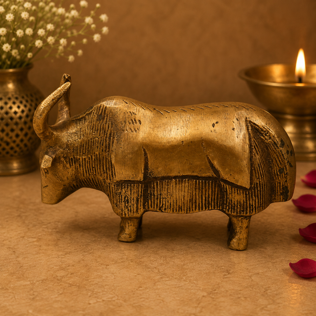 Handcrafted Brass Yak Sculpture – Himalayan Animal Figurine, Antique Brass Home Décor, Strength &amp; Prosperity Symbol 2.5 Inch