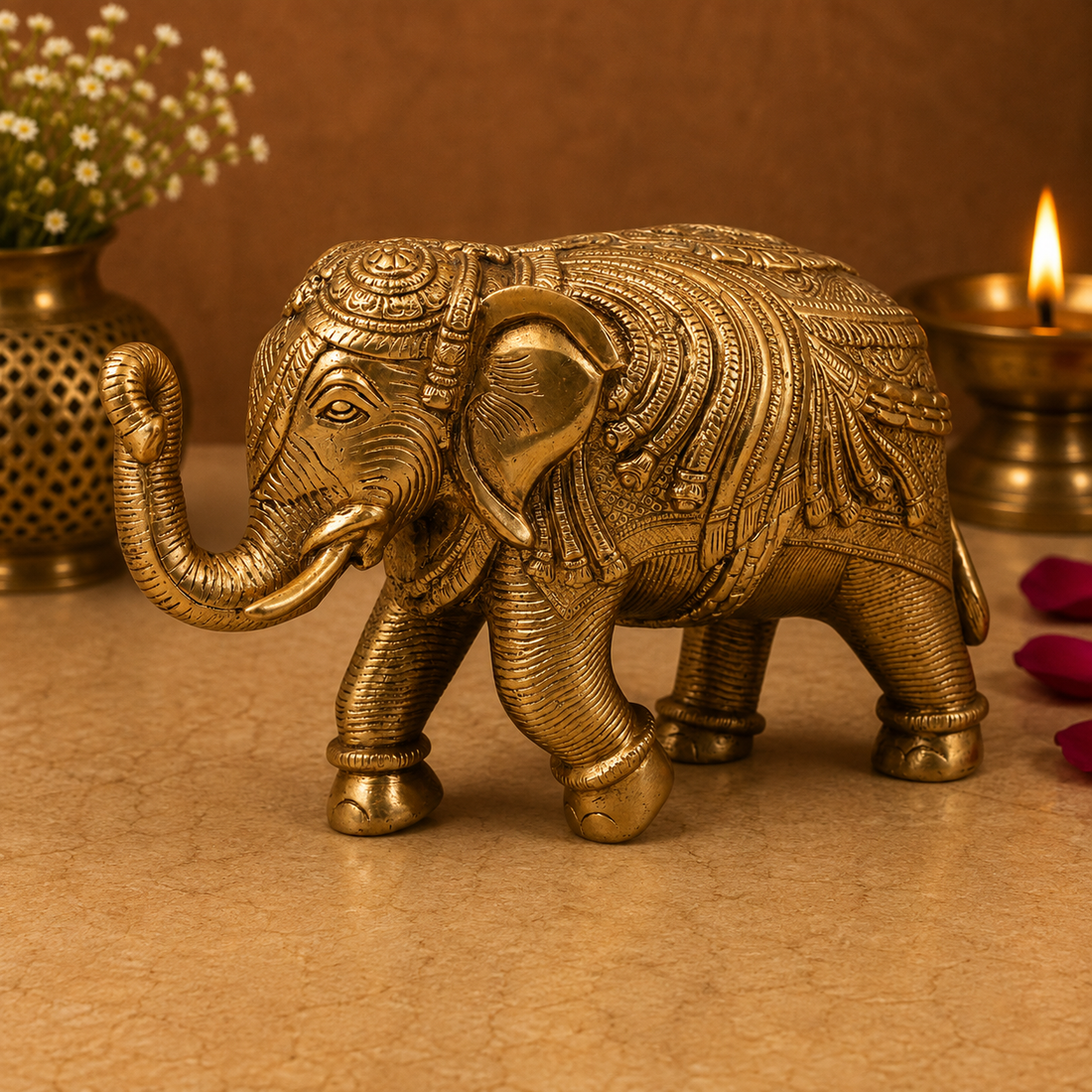 Brass Handcrafted Elephant Idol (Gajraj) – Handcrafted Decorative Elephant Statue for Home, Office &amp; Spiritual Décor 6 Inch