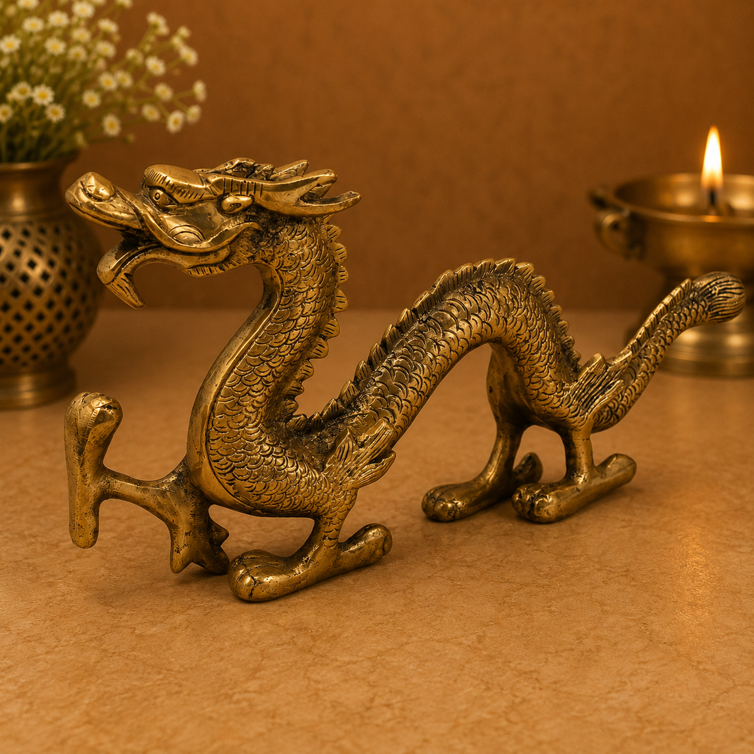 Brass Exquisite Dragon Naga Decorative Statue – Decorative Dragon Showpiece for Home, Office &amp; Table Décor 6 Inch