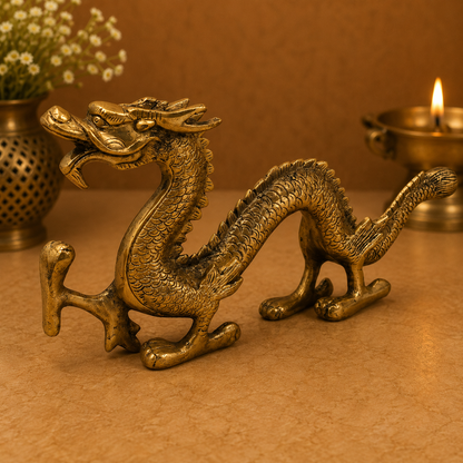 Brass Exquisite Dragon Naga Decorative Statue - Handcrafted Pooja Decor by The Brasstown