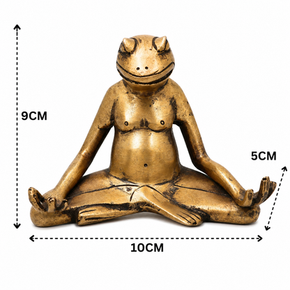 Brass Yoga Frog Sculpture – Handcrafted Meditating - Handcrafted Pooja Decor by The Brasstown - Lifestyle Setup