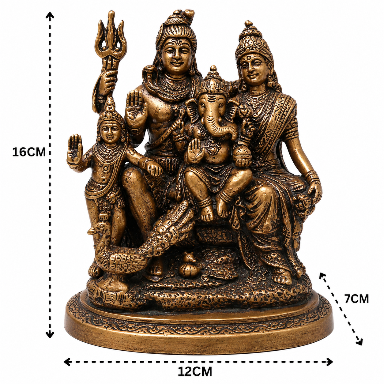 Brass chola Style Brass Shiv Parivar Idol - Handcrafted Pooja Decor by The Brasstown - Lifestyle Setup