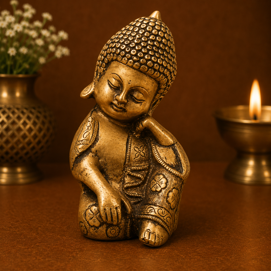 Handcrafted Brass Baby Buddha Idol – Handcrafted Buddha Traditional Chola Meditation Statue for Pooja, Home Décor &amp; Spiritual Gifting 8 Inch