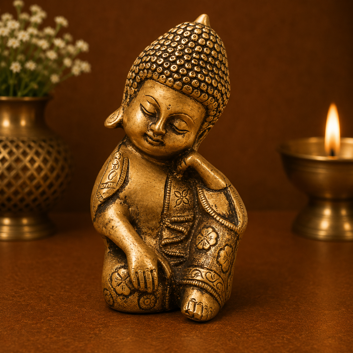 Brass Baby Buddha Idol – Handcrafted Buddha - Handcrafted Pooja Decor by The Brasstown