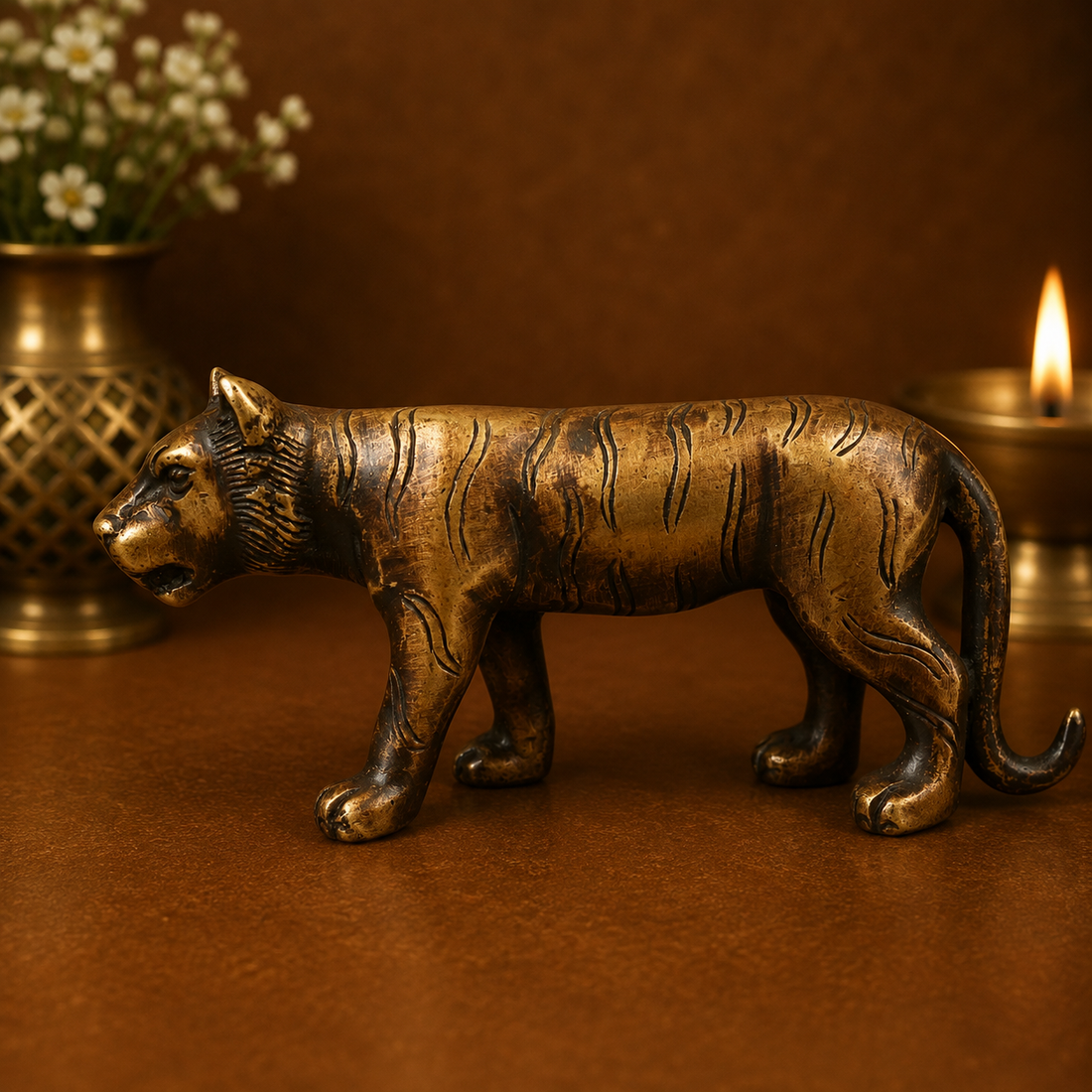 Handcrafted Brass Royal Tiger Idol – Royal Bengal Tiger Idol for Home, Office &amp; Table Décor 3 Inch