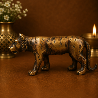 Brass Royal Tiger Idol – Royal Bengal - Handcrafted Pooja Decor by The Brasstown