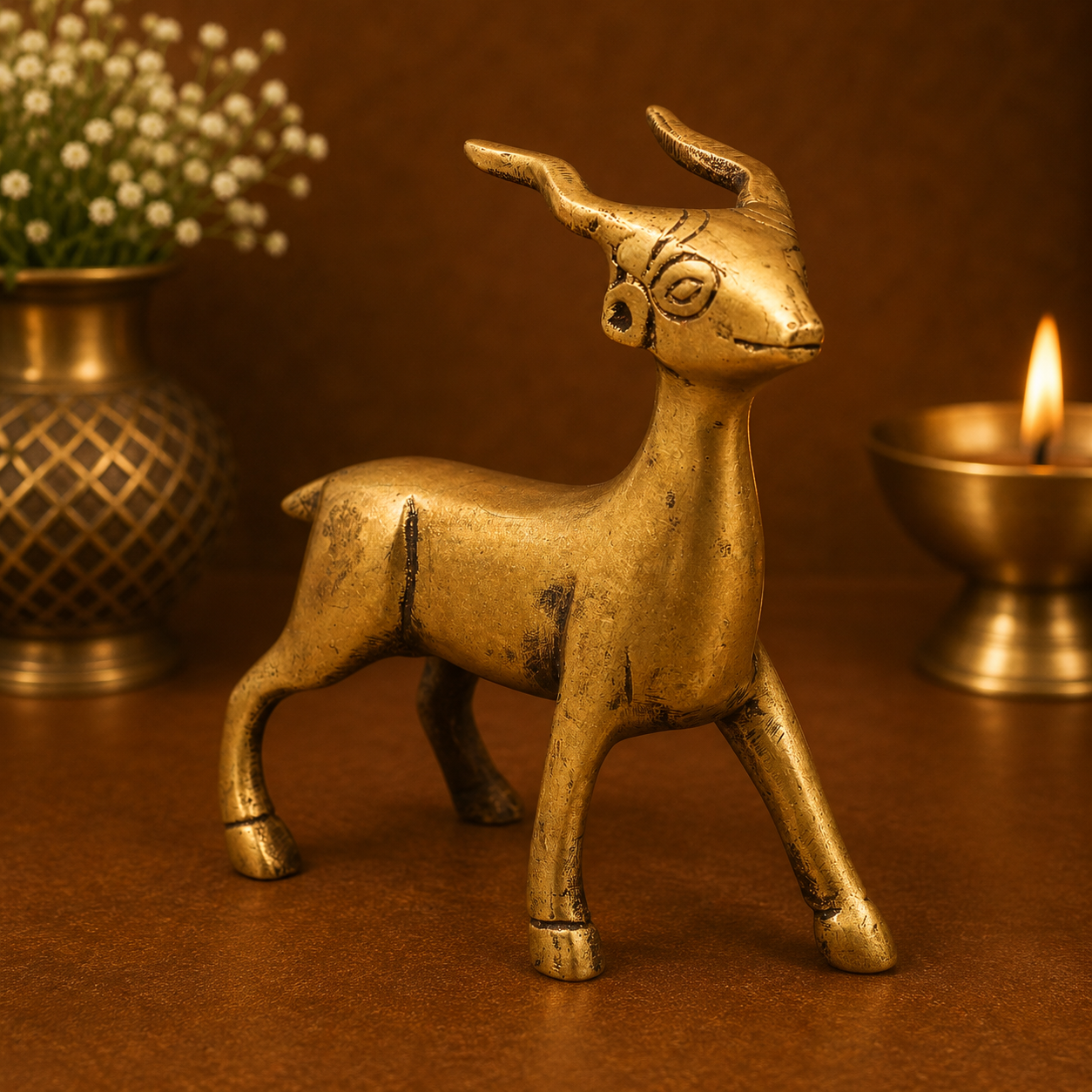 Brass Deer Idol – Decorative Deer Showpiece - Handcrafted Pooja Decor by The Brasstown