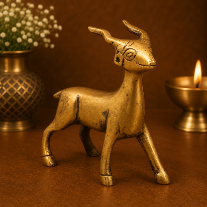 Brass Deer Idol – Decorative Deer Showpiece - Handcrafted Pooja Decor by The Brasstown