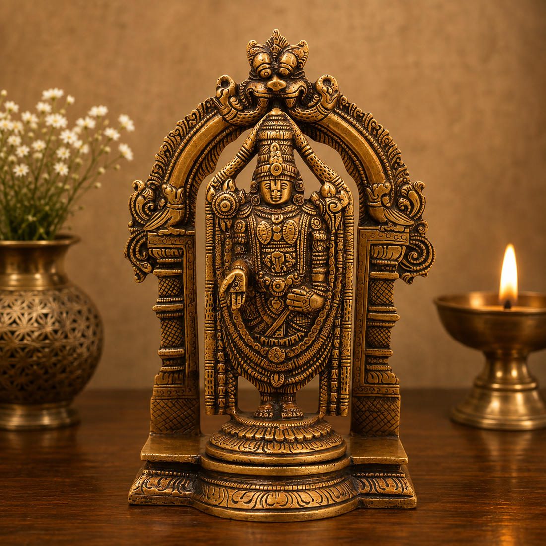 Brass Venkateswara Balaji Govinda Tirupati Idol – Tirupati Balaji Statue for Puja &amp; Home Mandir 8.5 Inch
