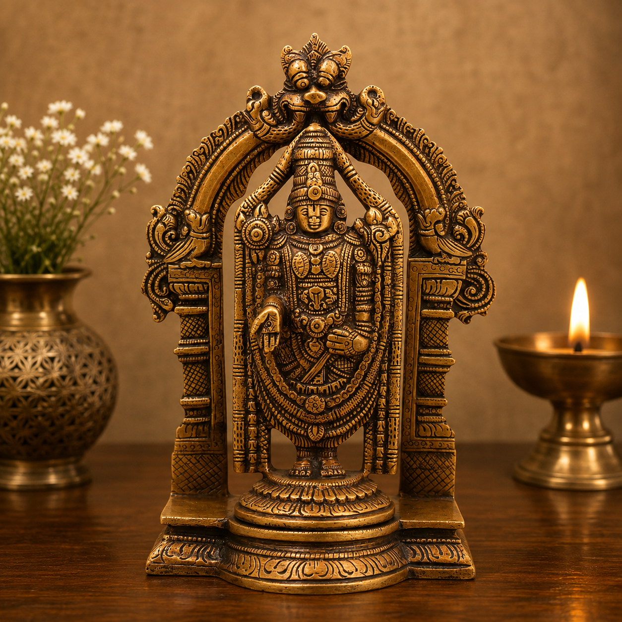 Brass Venkateswara Balaji Govinda Tirupati Idol - Handcrafted Pooja Decor by The Brasstown