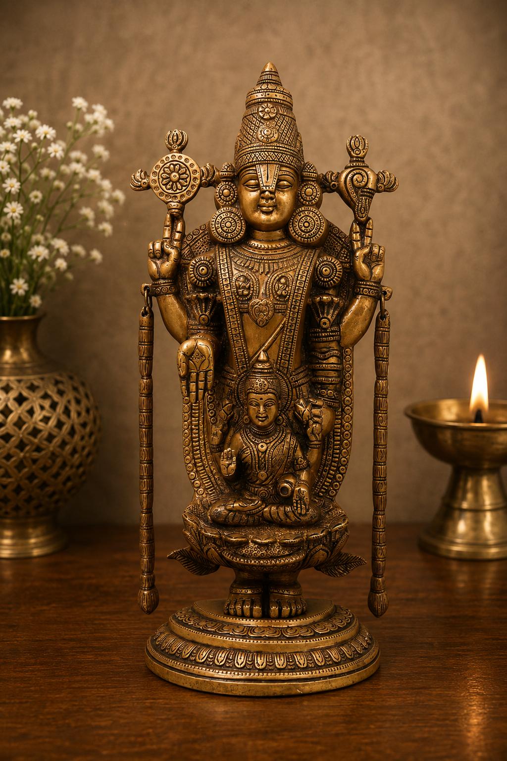 Brass Venkateswara Balaji Srinivasa Govinda Tirupati Idol - Handcrafted Pooja Decor by The Brasstown