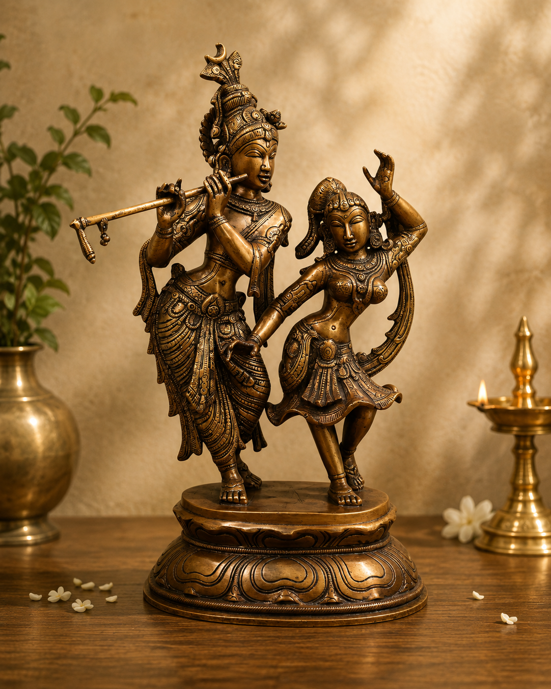 Brass Radha Krishna Idol Murti – Fine - Handcrafted Pooja Decor by The Brasstown