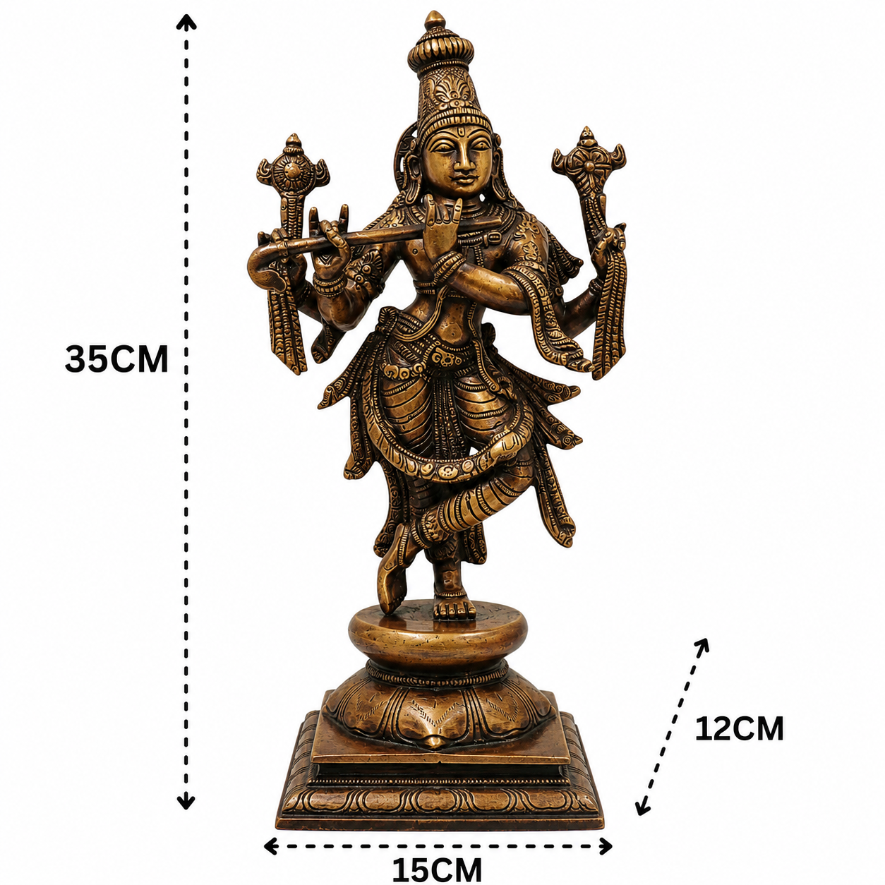 Brass Chaturbhuja Krishna Idol – Handcrafted Chola - Handcrafted Pooja Decor by The Brasstown - Lifestyle Setup