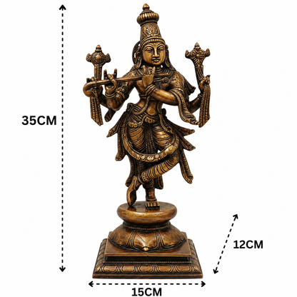 Brass Chaturbhuja Krishna Idol – Handcrafted Chola - Handcrafted Pooja Decor by The Brasstown - Lifestyle Setup
