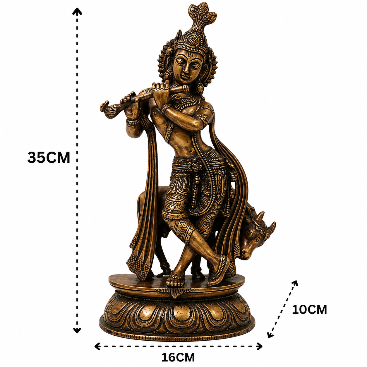Brass Gopala Krishna with Cow Statue - Handcrafted Pooja Decor by The Brasstown - Lifestyle Setup