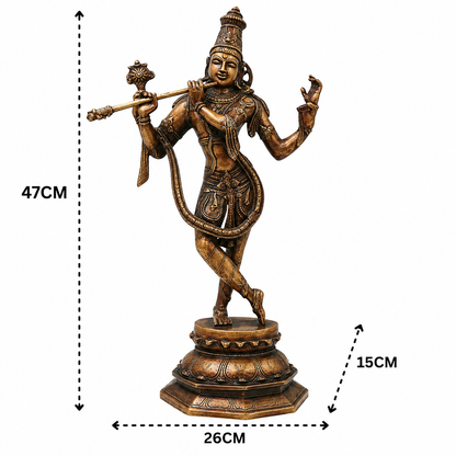 Brass Venugopala Lord Krishna Idol – Handcrafted - Handcrafted Pooja Decor by The Brasstown - Lifestyle Setup