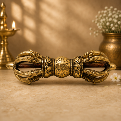 Brass Dorje / Vajra Idol – Tibetan Thunderbolt Scepter for Puja &amp; Spiritual Décor 3 Inch