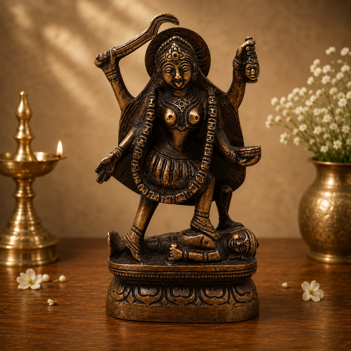 Brass Mahakali Idol Murti – Unique Chola - Handcrafted Pooja Decor by The Brasstown