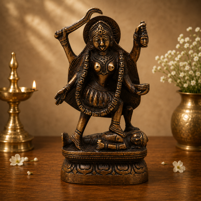 Brass Mahakali Idol Murti – Unique Chola - Handcrafted Pooja Decor by The Brasstown