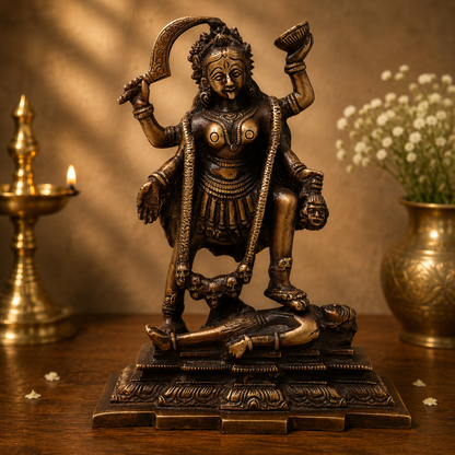 Brass Mahakali Idol Murti – Unique Chola - Handcrafted Pooja Decor by The Brasstown