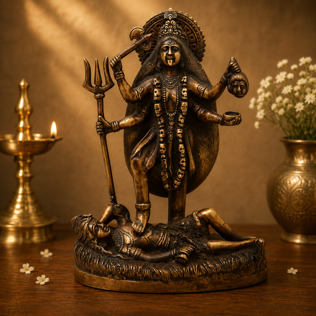 Brass Mahakali Idol Murti – Unique Chola Style Kali Mata Statue for Pooja, Home Mandir, Spiritual Décor &amp; Gifting 10 Inch