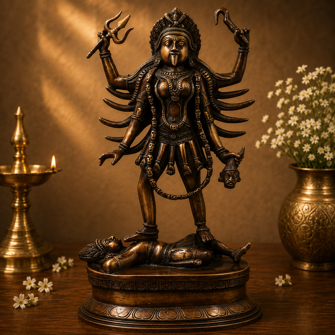 Brass Mahakali Idol Murti – Handcrafted Traditional Chola Style Kali Mata Statue for Pooja, Home Mandir, Spiritual Décor &amp; Gifting 17.5 Inch