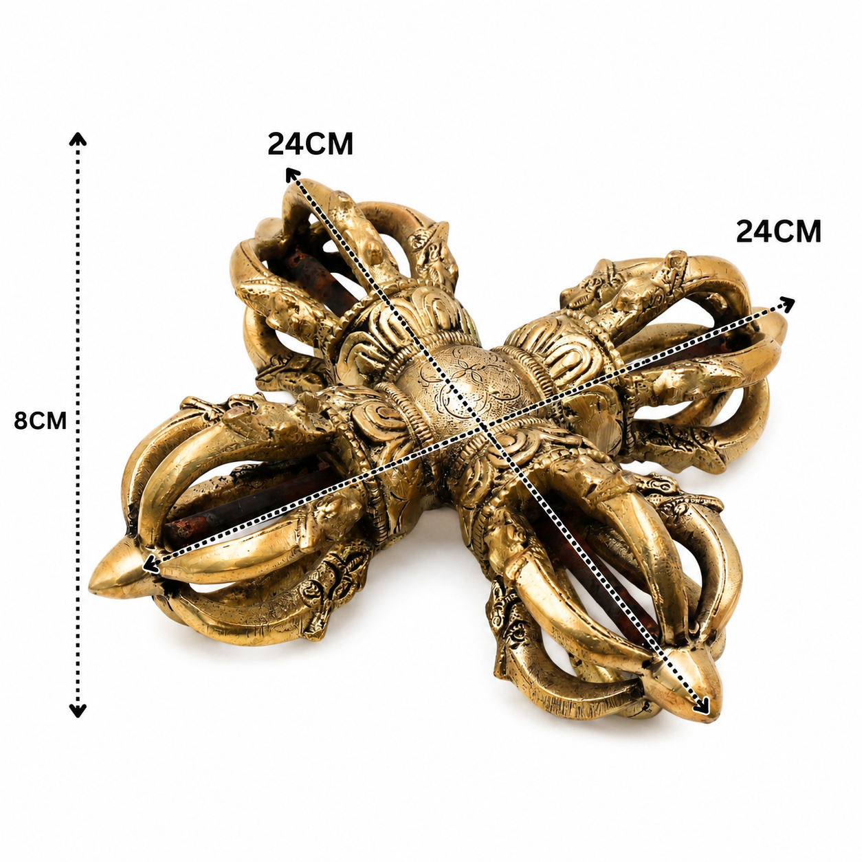 Brass Double Dorje / Vajra Idol – Tibetan Thunderbolt Scepter for Puja &amp; Spiritual Décor 3 Inch