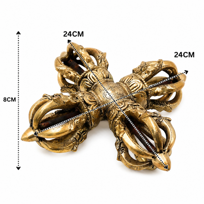 Brass Double Dorje / Vajra Idol – Tibetan Thunderbolt Scepter for Puja &amp; Spiritual Décor 3 Inch