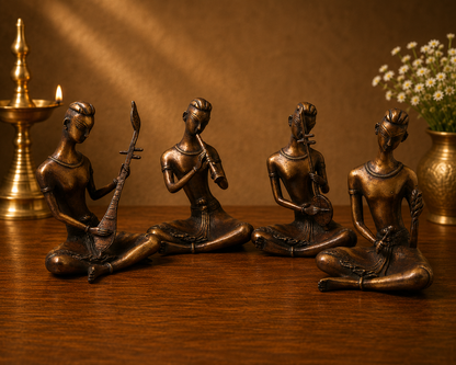 Handcrafted Brass Musician Sculpture Set of 4 – Brass Musical Figurines Sculpture for Home Décor &amp; Luxury Gifting 7.5 Inch