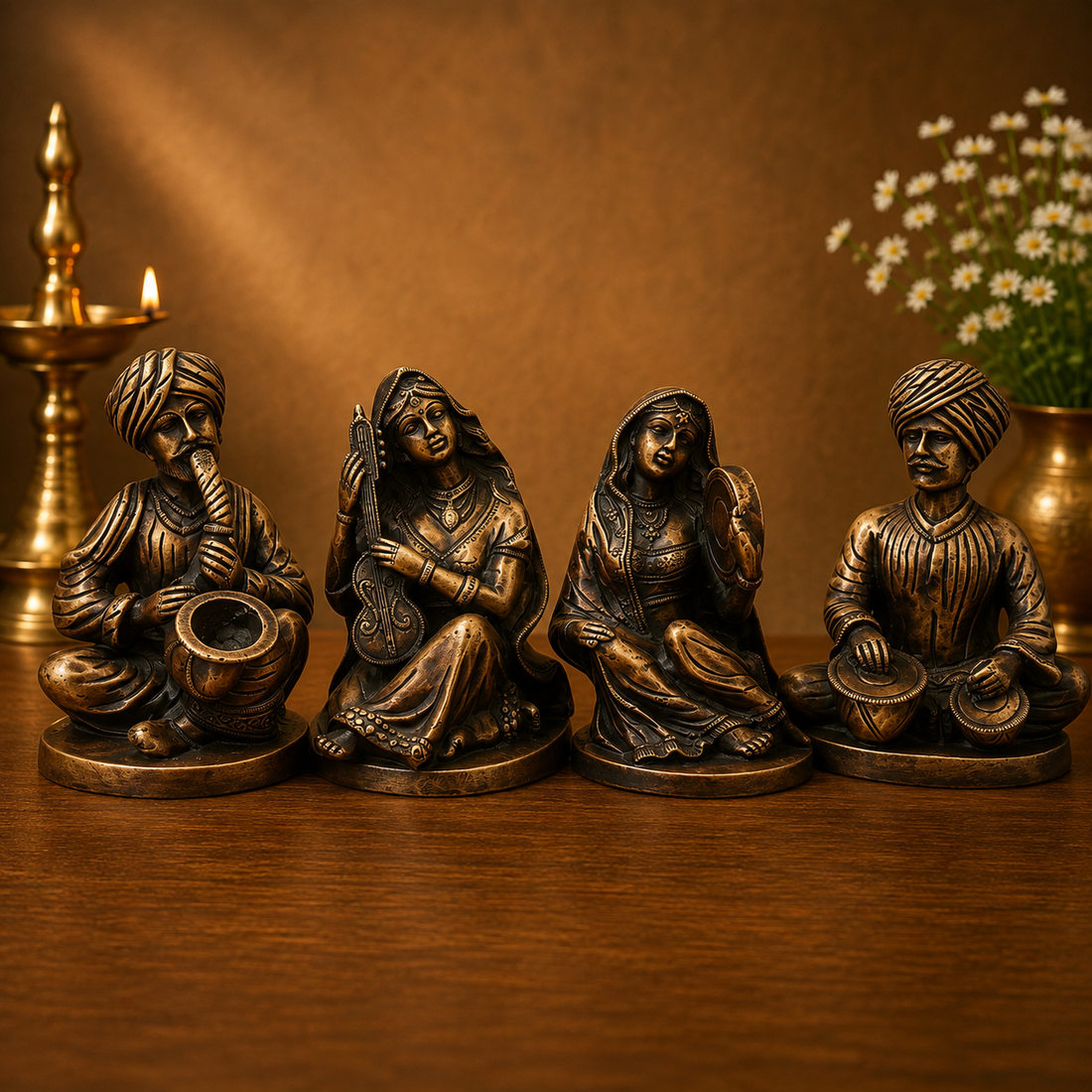 Handcrafted Brass Musician Sculpture Set of 4 – Traditional Brass Musical Figurines Orchestra Sculpture for Home Décor &amp; Luxury Gifting 7 Inch