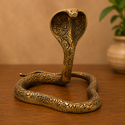 Brass Snake Idol – Handcrafted Naag Devta Murti for Pooja, Vastu, Home Mandir, Spiritual Décor &amp; Traditional Gifting 6 Inch