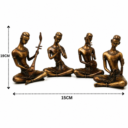 Handcrafted Brass Musician Sculpture Set of 4 – Brass Musical Figurines Sculpture for Home Décor &amp; Luxury Gifting 7.5 Inch